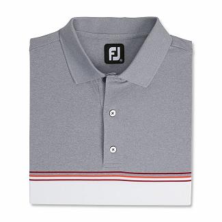 Men's Footjoy Lisle Golf Polo Grey/White/Red NZ-463930